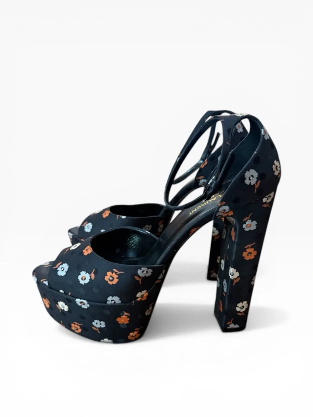 Saint Laurent Jodie 125 Floral Platform Heels Sandals in Black Silk EU 40 US 10 - Picture 2 of 16